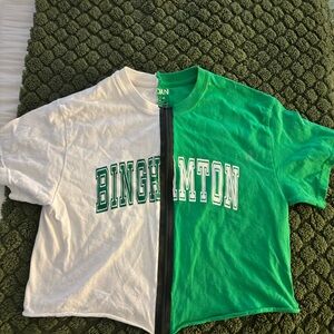 Half Green half white Binghamton zipper crop top